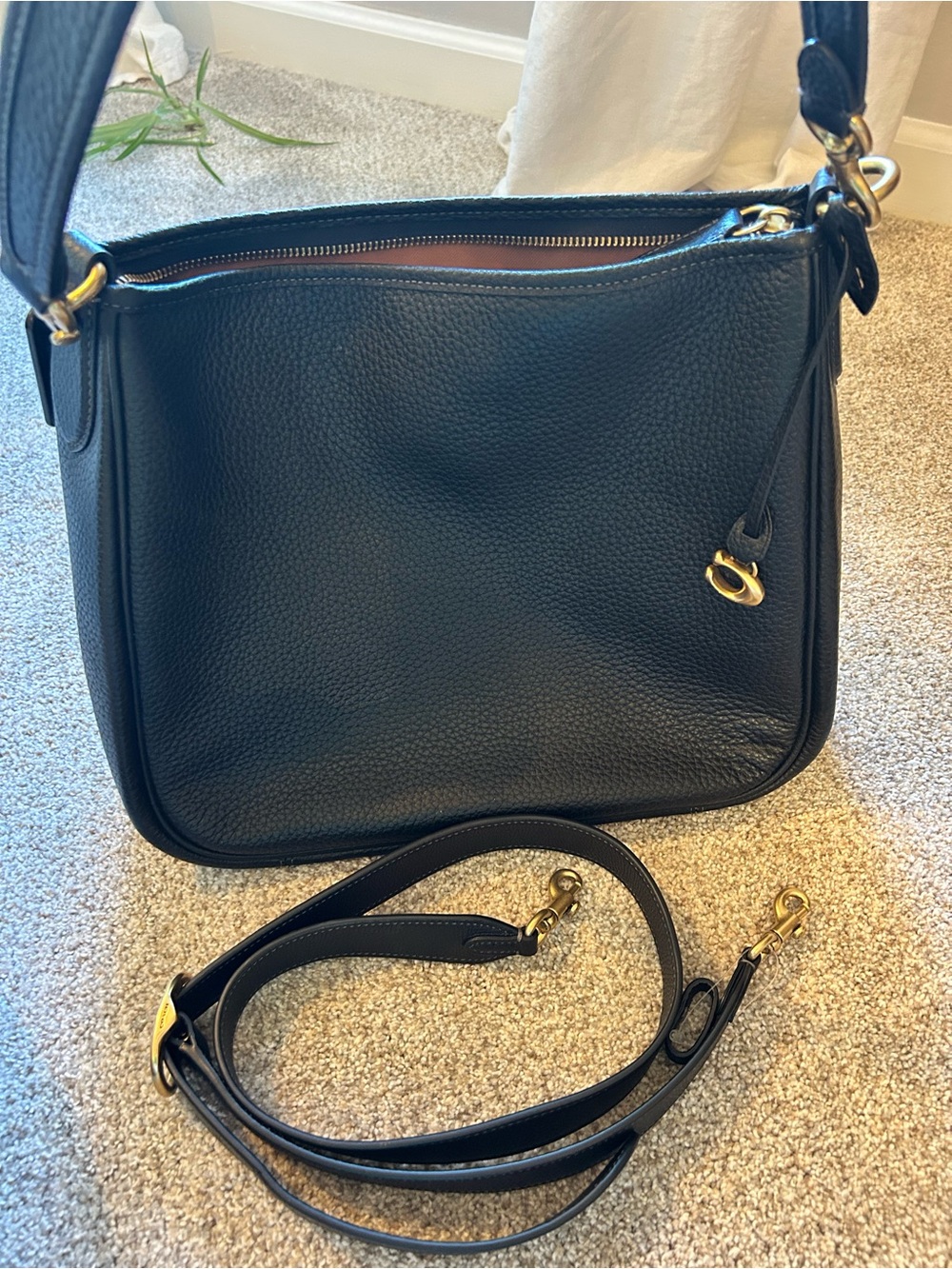 Coach Cary Black Pebbled Leather Hobo with Gold Hardware